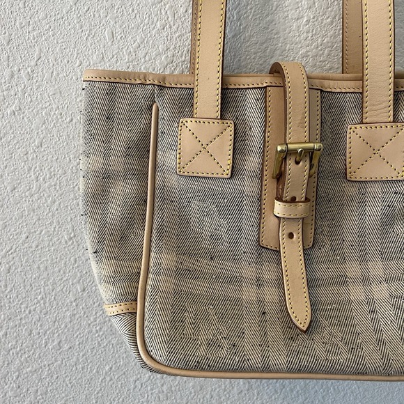 Vintage Dooney & Bourke Women's Purse Bag Beige Tan Plaid Leather Trim Chic Cute - Picture 2 of 16